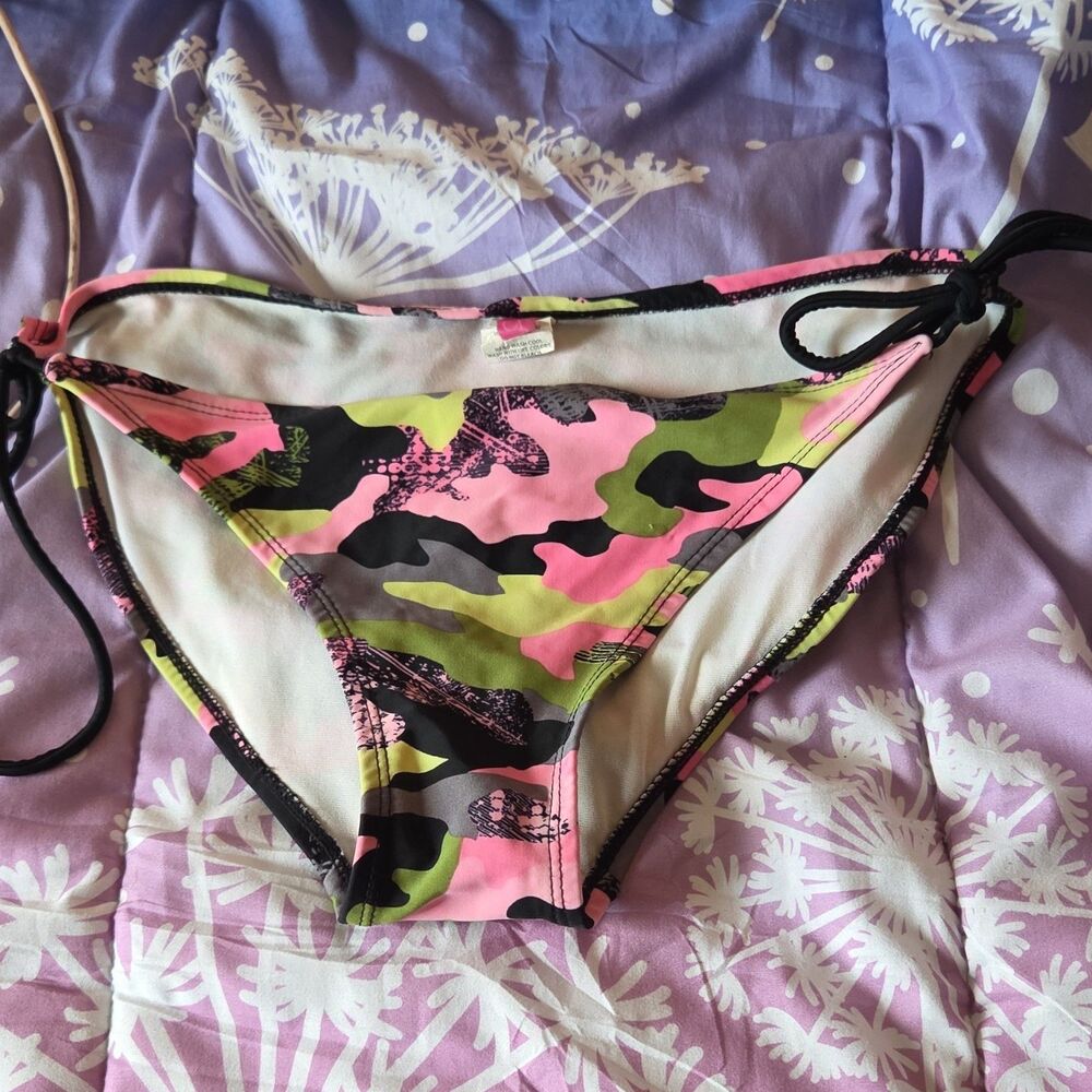 Op Camouflage Bikini Bottom Tie Side Pink Green Black Women's M Camo y2k